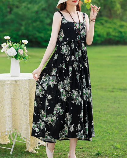 Neue Mode Lässig 2025, Sommer Elegante Kleider Für Frauen Oansatz Druck Vintage Ärmelloses Kleid Lose Frauen Kleidung