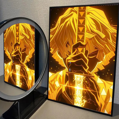 1pc Neon Effect Japan Anime Demon Slayer Tanjiro Nezuko Character Poster Self-adhesive Art Waterproof Paper Sticker Wall Decor