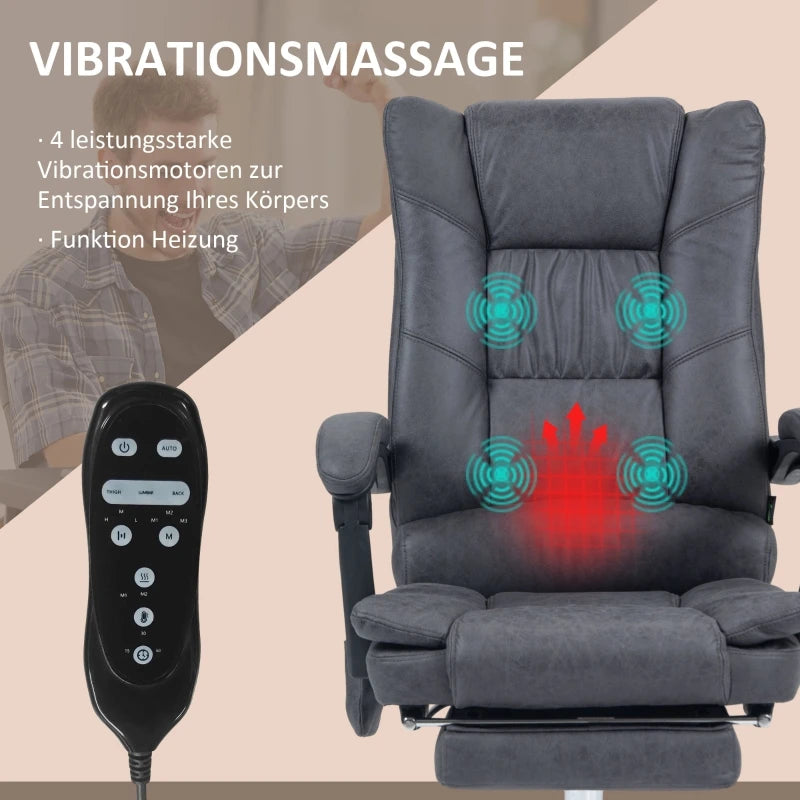 Massage-Bürostuhl mit Heizung, 135 °   Neigung, höhenverstellbar, Tragfähigkeit bis 120 kg, ergonomisch, dunkelgrau