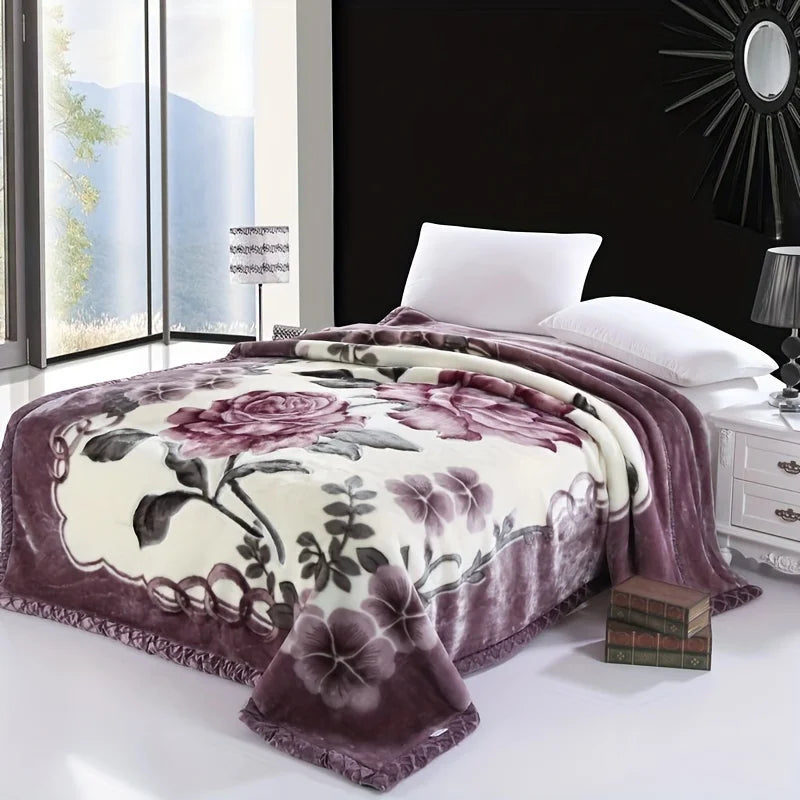 Raschel Ultra-Soft Fleece Throw Blanket Vintage Floral Design Thick Warm for All Seasons for Couch Bed Machine Washable.