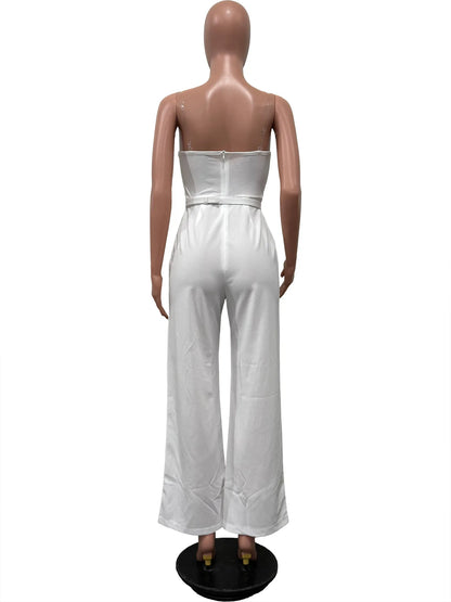 CM.YAYA Women Wide Leg Strapless V-neck Sleeveless Jumpsuits 2025 Summer OL Beach Night Club Party Street One Piece Suit Romper