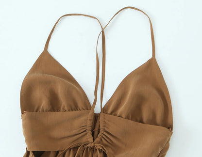 TFMLN Frauen Retro Sling Kleid Für Frauen Elegante Ärmellose V-ausschnitt Backless Mixi Kleid Dame EINE Linie Fashion Club Party Langes Kleid.