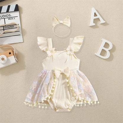 0-18M Kleinkind Baby Mädchen Sommer Strampler Kleid Nette Rüschen Ärmellose Square Neck Blume Body mit Stirnband Set neugeborene Kleidung