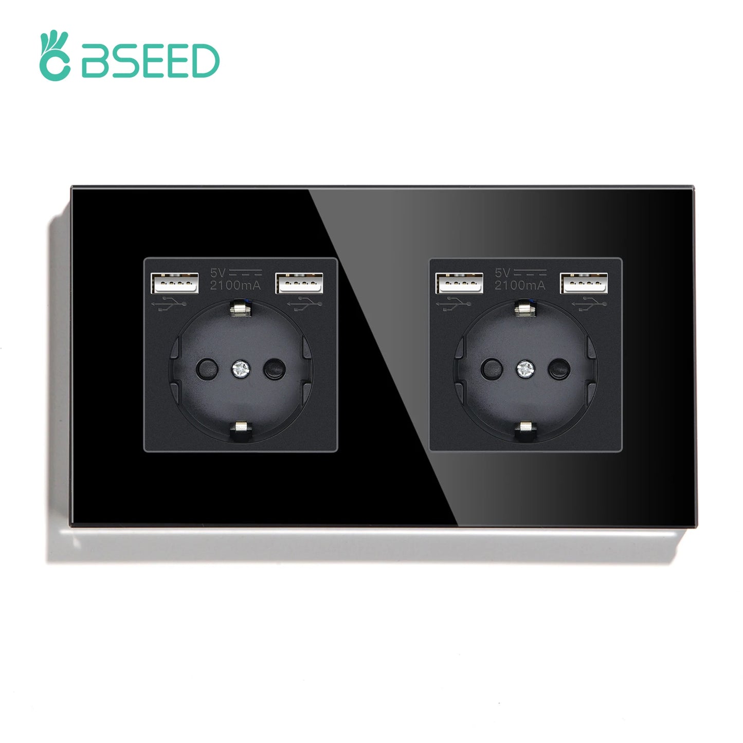 BSEED Touch-Lichtschalter mit EU-USB-Steckdosen, schwarze Wand-LED-Schalter, 1/2/3 Gang, 1-Wege-Kristall, dunkelblaue Hintergrundbeleuchtung, Wandschalter