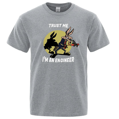 Trust Me Im An Engineer T Shirt For Men Pure Cotton Vintage T-Shirt Round Neck Engineering Tees Classic Man Clothes Oversized.