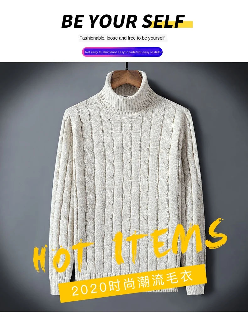 Twist Sweater Men's Turtleneck Pullovers High Neck Loose Winter Korean  Fashion Trendy Thick Warm White Sweater knitted.