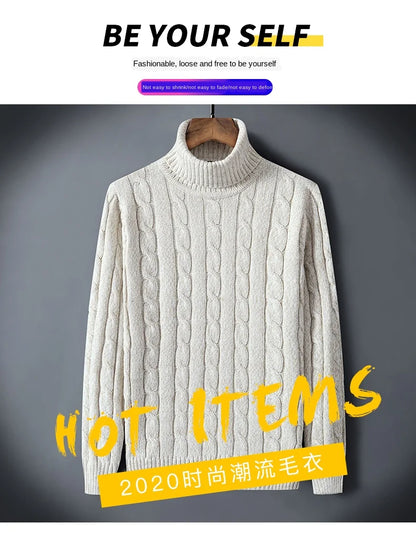 Twist Sweater Men's Turtleneck Pullovers High Neck Loose Winter Korean  Fashion Trendy Thick Warm White Sweater knitted.