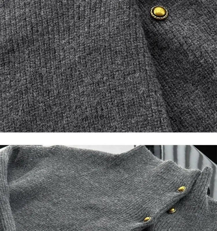 Vintage Trend Casual Autumn Winter New Men Turtleneck Solid Button Fashion Luxury Business Long Sleeve Pullovers Knitted Tops