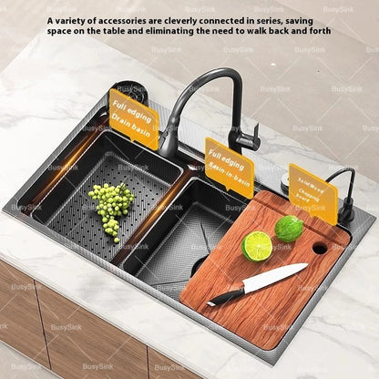 Stainless steel Kitchen Sink Thick Embossed Large Single Slot vegetable washbasin Dishwashing Sink Undermount Basin