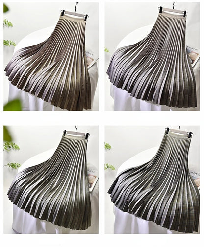 Looks Thin Pleated Skirt 2025 New High Waist A-line Skirt Mid-length Big Size Plaid Skirt Long Pleated Skirt Length 75-90cm