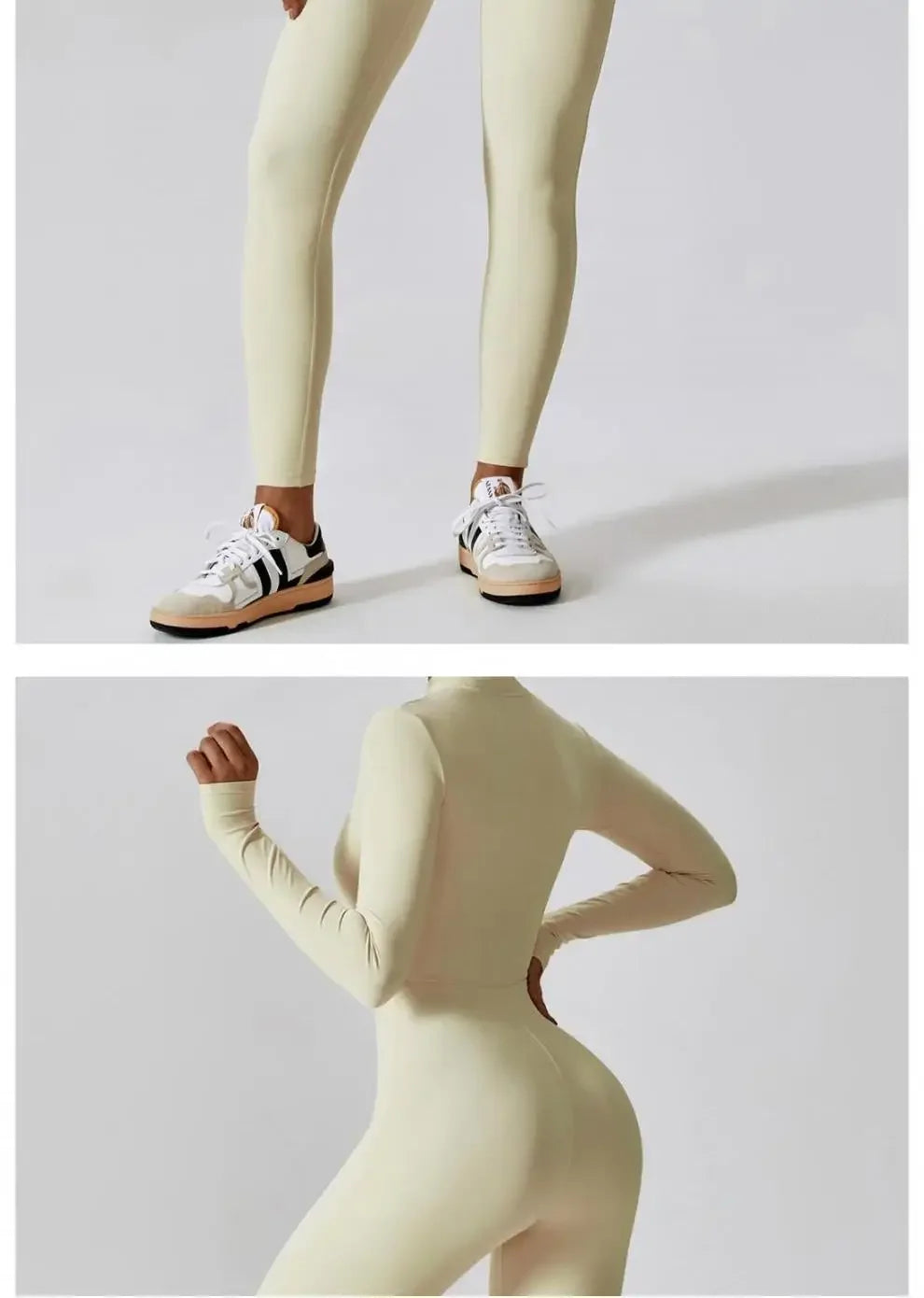 Fall New Long Sleeve Zipper Tight Butt Show Fitness Pants Women Running Sports Training Yoga Clothes Black One-Piece Suit.