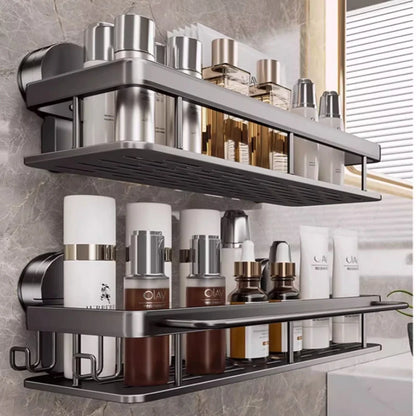 Kein Bohren, Saugnapf, selbstklebendes Badezimmerregal, Badezimmerregal, Toilette, Aluminium-Hängeregal, Badezimmer-Organizer, zum Aufhängen an der Wand