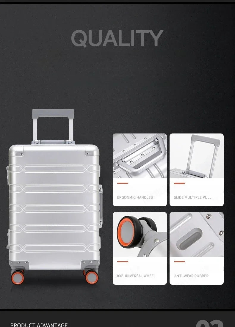 Trolley-Koffer mit großer Kapazität, Reisetasche, Reise-Koffer aus Aluminium-Magnesium-Legierung, Business-Rollgepäck.
