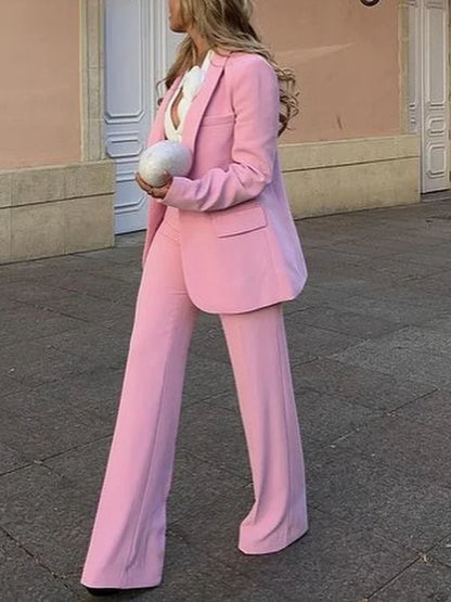 Women's Blazer New Spring Elegant Casual Office Lady Pink Jacket Coat Fashion High Waist Loose Wide Leg Trousers Pant Suit.