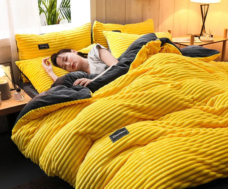 3pcs duvet cover Winter Warm Bedding sets Double Quilt Cover king Twin queen size bed thick Flano Coral Fleece with pillowscase.