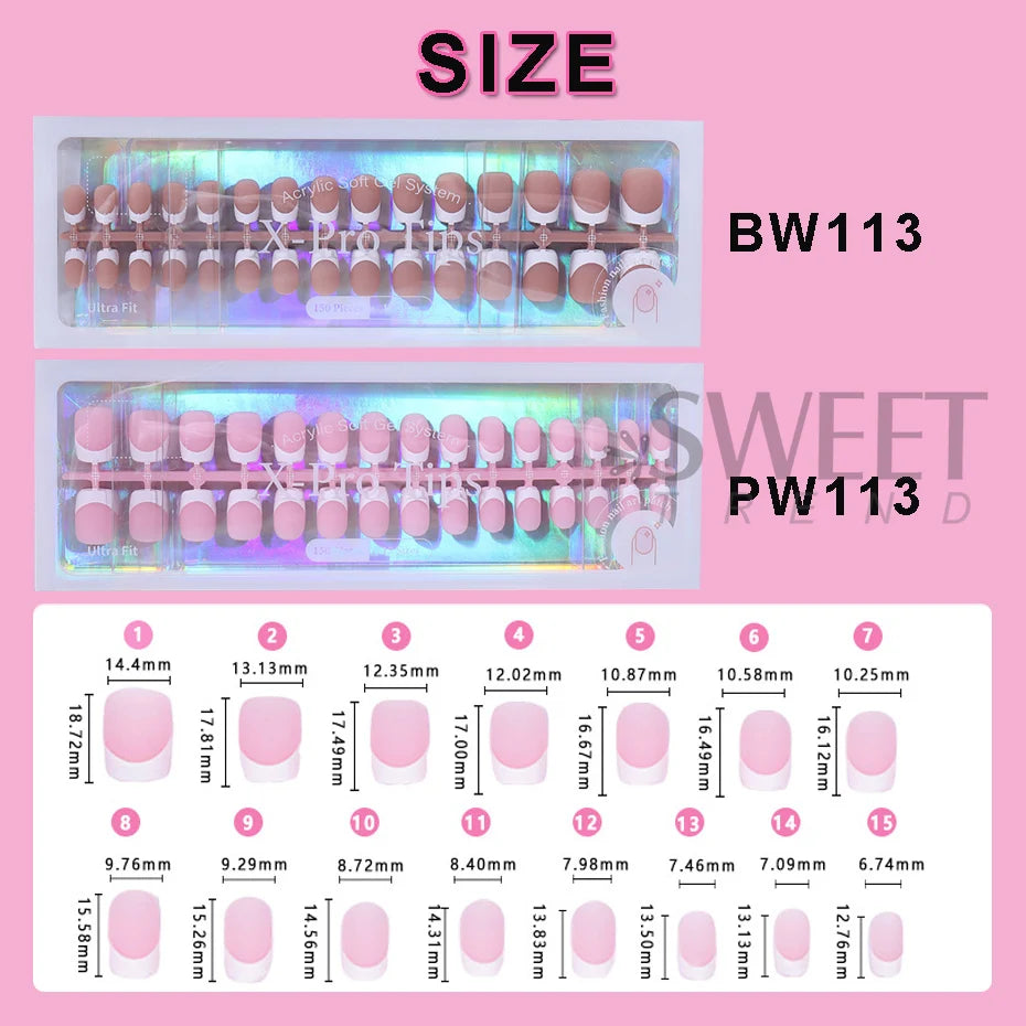 160pcs White Pink French Fake Press on Fake Nails Tips Short Square Full Cover Artificial Acrylic Fake Toenails For Nail Salons.