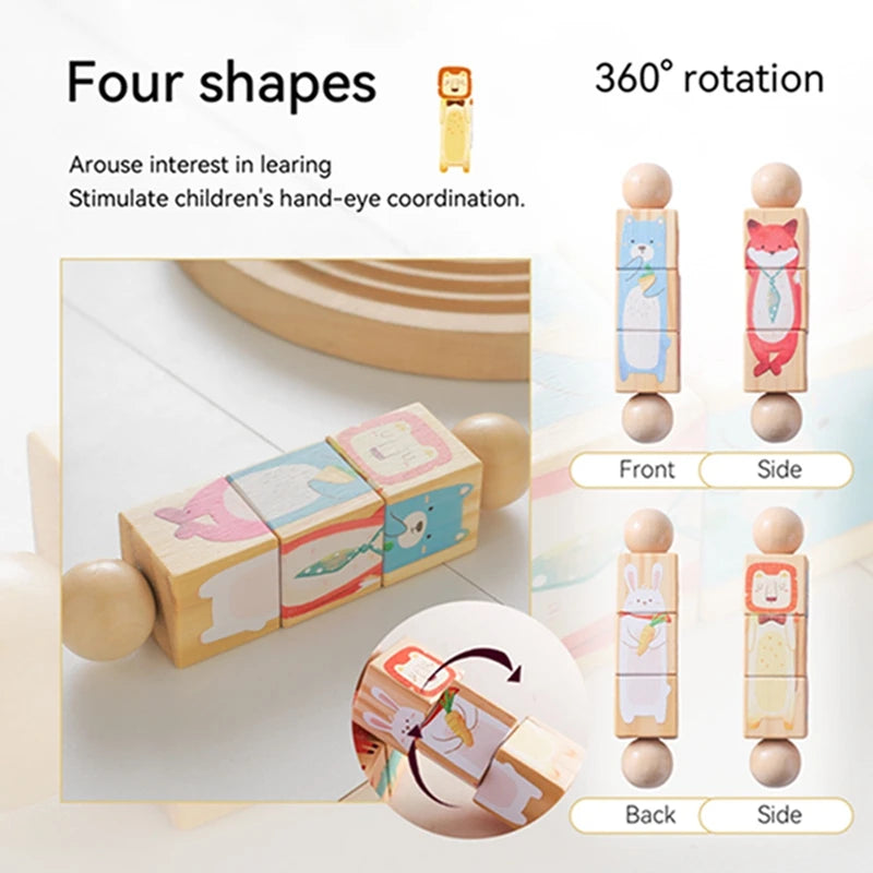 Baby Wooden Rotating Jigsaw Puzzle Hand bell Toy Baby Mobile Musical Rattle Toy Montessori Puzzle Game For Babies Newbaby Gift.