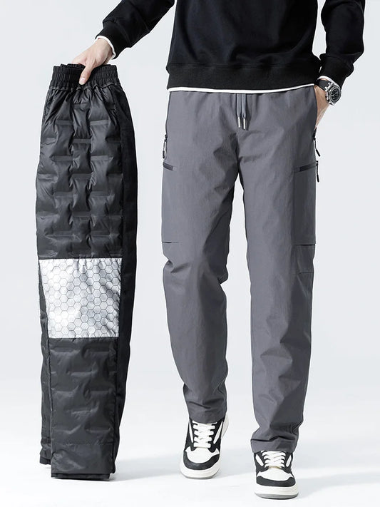 Winter Down Pants Men 90% White Duck Down Padded Warm Pants Outdoor Waterproof Windproof Casual Straight Thermal Puffer Trousers.