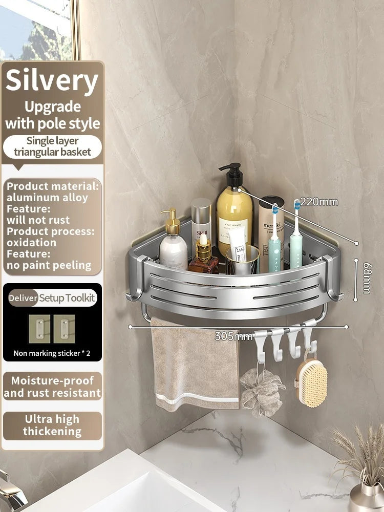 Kein Bohren Aluminium Badezimmer Regal Regale Shampoo Make-up Lagerung Halter Küche Organizer Wand Badezimmer Zubehör