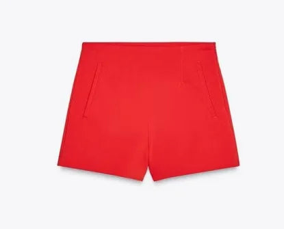 ZBZA Women High Waist A-line Shorts Loose Fit Double Pocket Zipper Solid Color Casual Mini Shorts Spring Summer New Chic Shorts