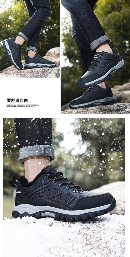 Winter Tactical Boots Combat Autumn Hiking Boots Men Snow Warm Fur Sneakers Padded Trekking Black Waterproof Leathe Sneakers