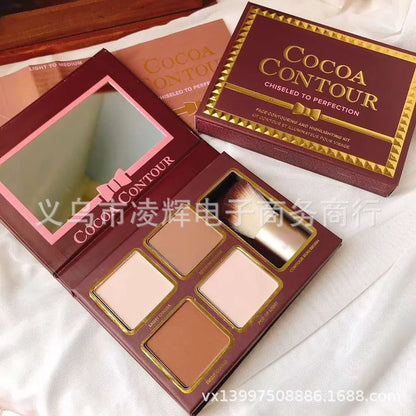4 Colors Eyeshadow Palette with Brush Facial Contouring Highlight High Quality Female Cosmetic Cute Makeup Palette for Women.