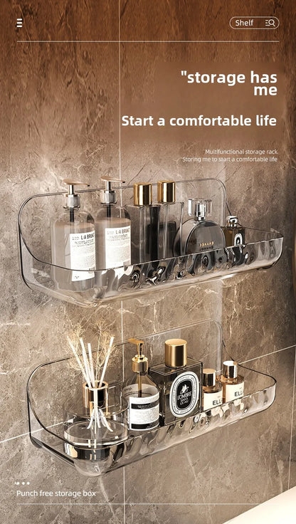 Kein Bohren, Acryl-Badezimmerregal, Wandmontage, Dusch-Organizer für Shampoo, Kosmetik, platzsparendes WC-Aufbewahrungsregal, Eckregal