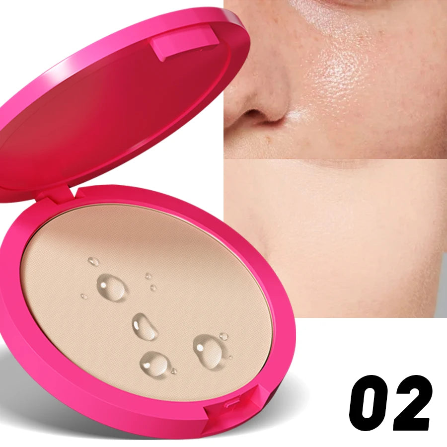 Natural Matte Pressed Powder Oil Control Brighten Whitening Face Base Foundation Compact Concealer Makeup Cosmetics.