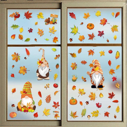 6 Sheets Autumn Thanksgiving Gnomes Window Clings Decal Fall Pumpkin Maple Leaf Electrostatic Stickers Wall Decor X3UC.