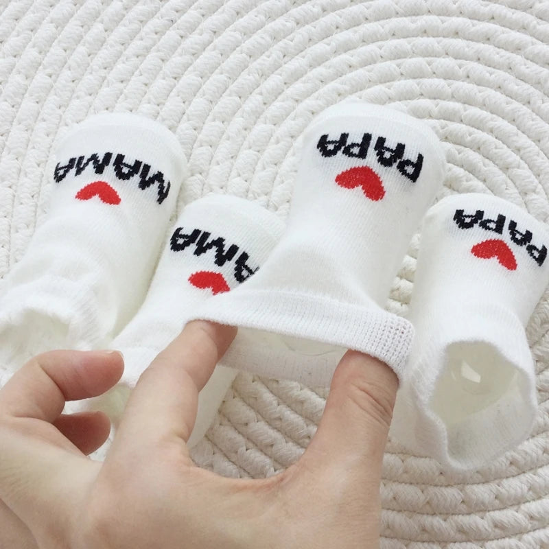 2Pairs Newborn Baby Girls Boys Socks White Cute Love MAMA PAPA  Bebe Cotton Socks Gift Toddler Crew Socks Pack Design.