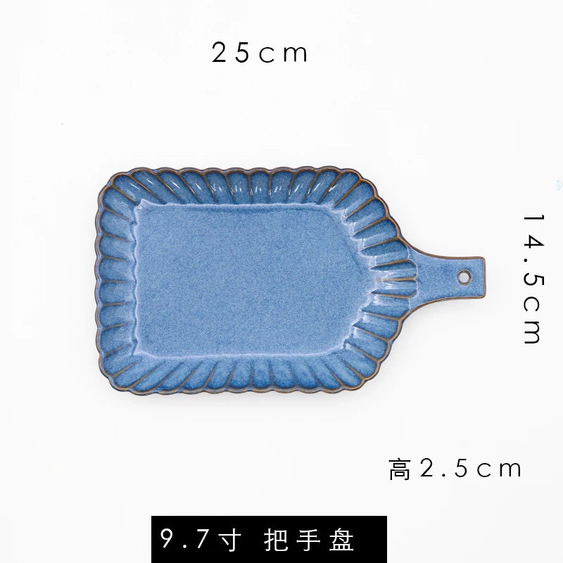 Retro Household Ceramic Tableware Kiln Variable Glaze Western Plate Creative Long Plate Main Dish Dinner Plate Kitchen Supplies