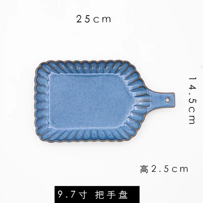 Retro Household Ceramic Tableware Kiln Variable Glaze Western Plate Creative Long Plate Main Dish Dinner Plate Kitchen Supplies