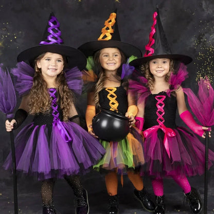Halloween Malefice Kostüm für Kinder Karneval Party Kleidung Set Hexe böse Königin Cosplay Kostüm für Mädchen Phantasie Tüll Tutu Kleid.