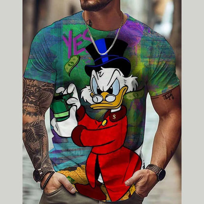Disney Summer Men Donald Duck T-Shirt Cute Cartoon Print Tops Tees Fashion Short Sleeve Clothing Male Daily Casual Streetwear.