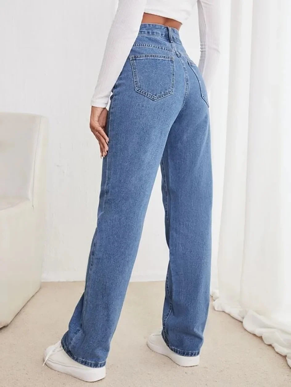 Women's jeans loose slimming European and American all-match slimming straight pants.