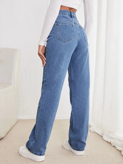 Women's jeans loose slimming European and American all-match slimming straight pants.