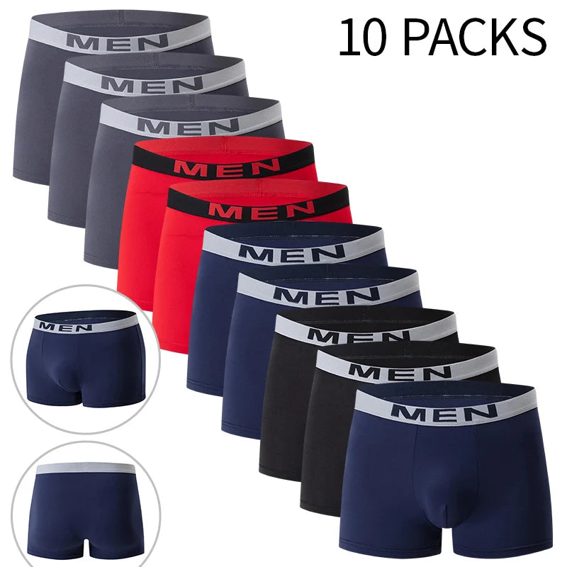 4/10-teilige Herren-Boxershorts für vier Jahreszeiten, Schwarz, modisch, lässig, Basic, vielseitig, Unterwäsche, Übergröße, Jugend-Sport-Basisshorts