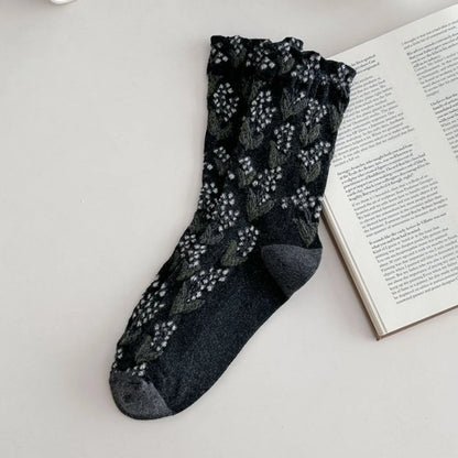 Autumn Winter Long For Women Retro Harajuku Relief Print Daily Casual Streetwear Cute Socks Fashion Japanese Style Women's Socks