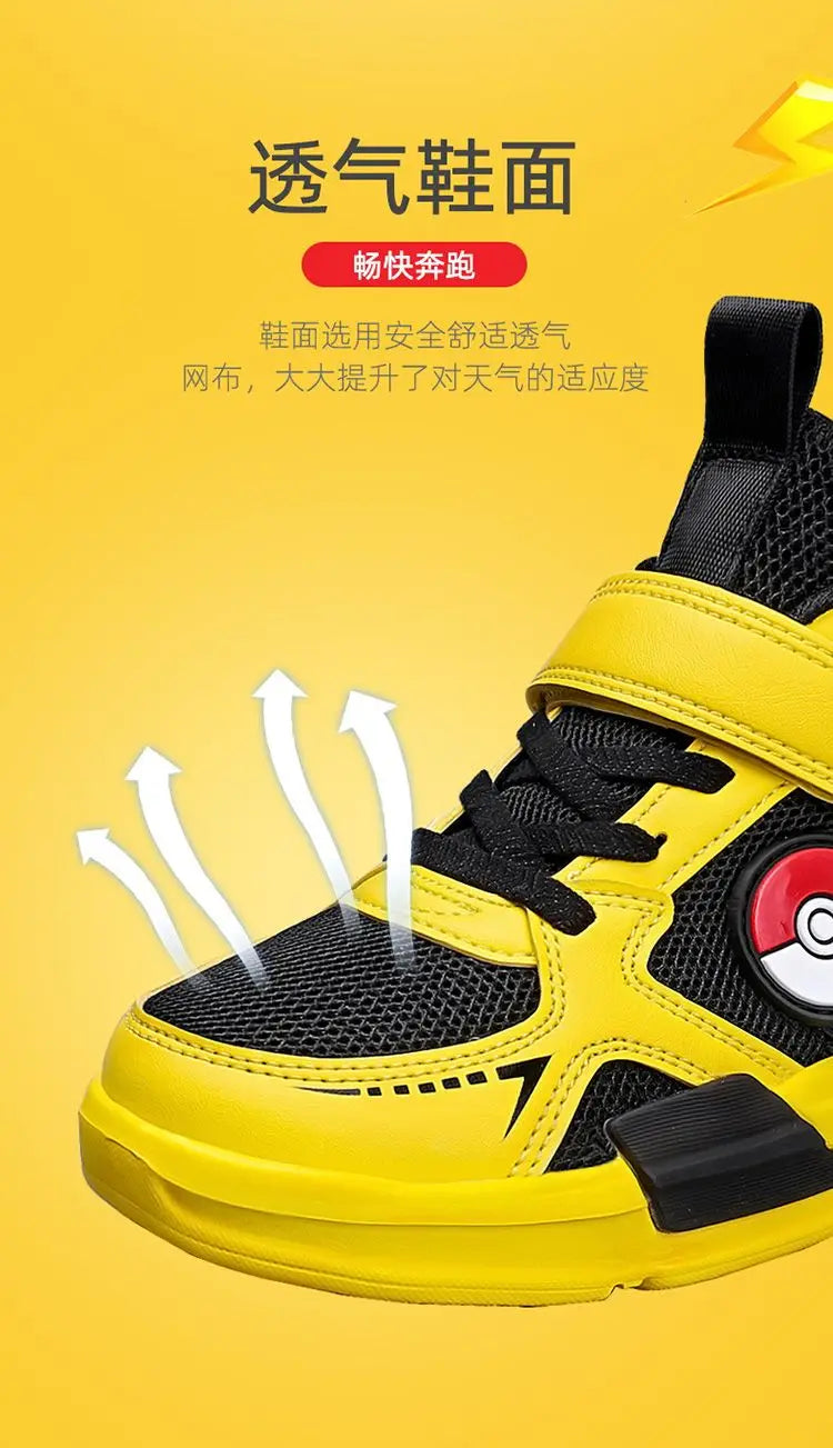 Pokemon Pikachu Children Sports Shoes Spring and autumn Fashion Anime Boy Sneakers Student Breathable Non-slip Running Shoe.