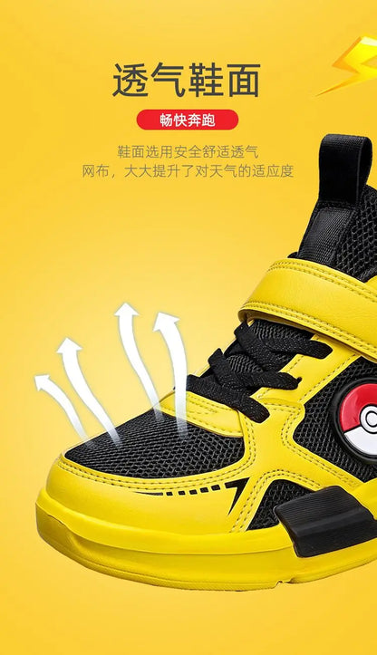Pokemon Pikachu Children Sports Shoes Spring and autumn Fashion Anime Boy Sneakers Student Breathable Non-slip Running Shoe.
