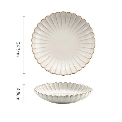 1pcs Retro Ceramic Dishes Plates Fish Dish Plates Manual Flower Relief Living Room Dinner Plate Kitchen Fruit Salad Dish Bowl.