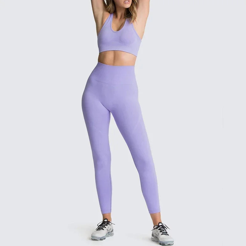 2025 Women's Yoga Set Seamless Sportswear 2-Piece Gym Yoga Clothes Sports Bra + Leggings Running Wear Skinny Sports Set Suits.
