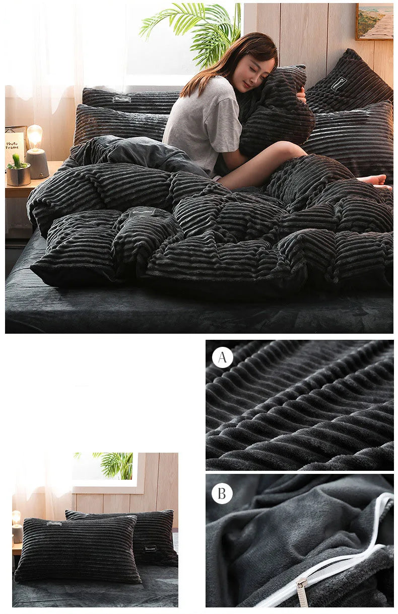 3pcs duvet cover Winter Warm Bedding sets Double Quilt Cover king Twin queen size bed thick Flano Coral Fleece with pillowscase.