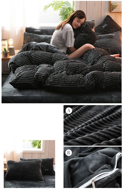 3pcs duvet cover Winter Warm Bedding sets Double Quilt Cover king Twin queen size bed thick Flano Coral Fleece with pillowscase.