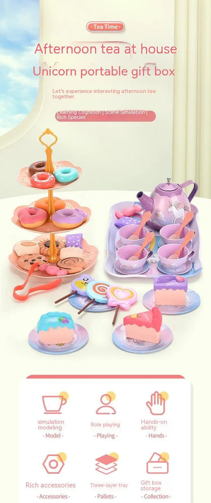 Kids Tea Party Set For Little Girls Mermaid Gift Pretend Toy Tin Tea Set Princess Tea Time Kitchen Pretend Play Tea Set Gift