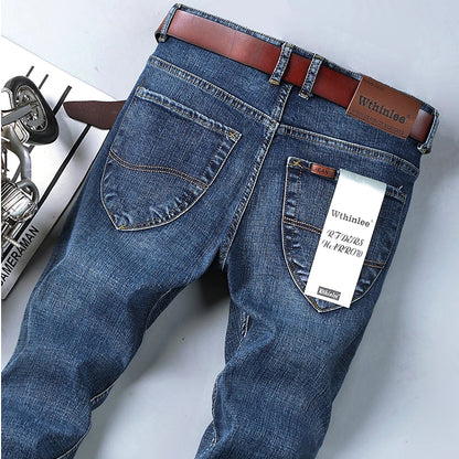 Spring Autumn Business Men Jeans Casual Straight Stretch Fashion Classic Black Sky Blue Grey Work Denim Trousers Brand Clothing.