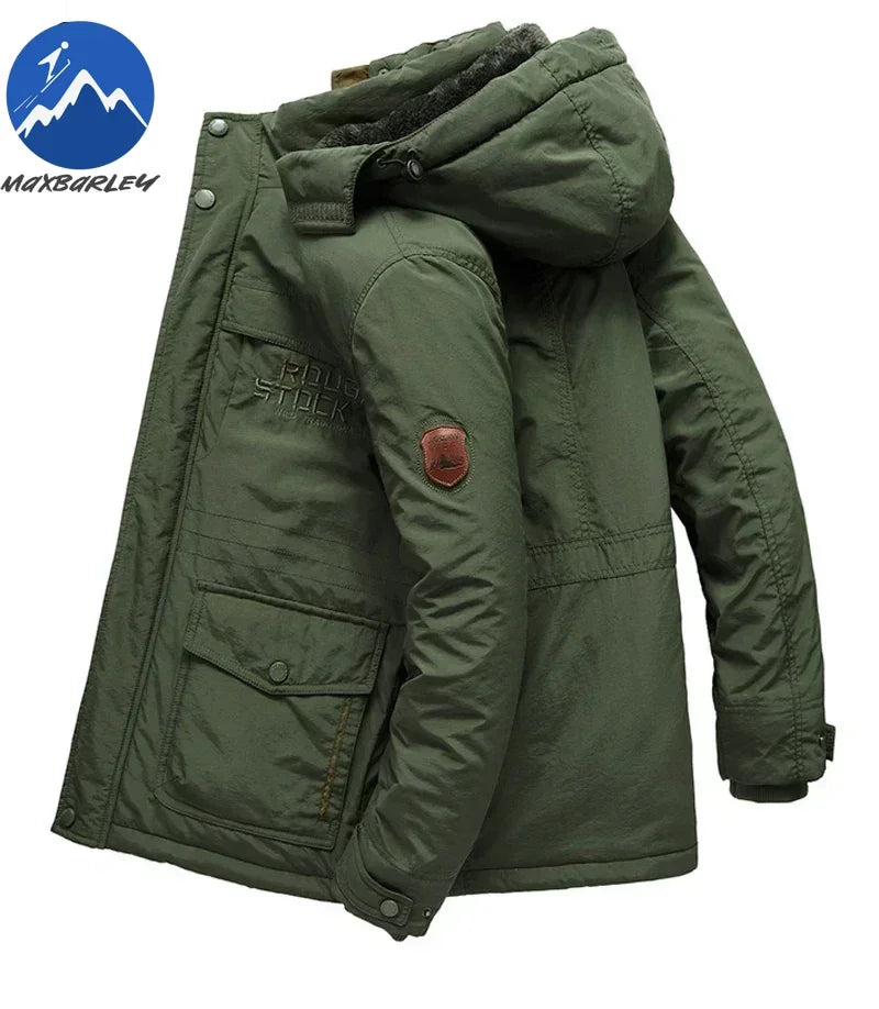 Winter Fleece Long Jacket Men Casual Thicken Warm Cotton Padded Jackets Man Fashion Hooded Outdoor Windproof Parkas Snow Coat.