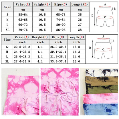 Tie-Dye Yoga Shorts for Women High Elastic Gym Shorts Push Up Sports Shorts Running Workout Fitness Women Short Sports Leggings.