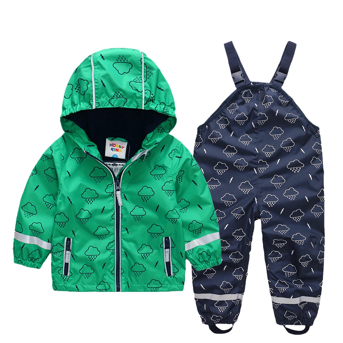 HONEYKING Children's Raincoat Suit Baby Waterproof Overalls Toddler Pants Girl Jumpsuit Rainwear Boy's Jacket And Trousers Set.