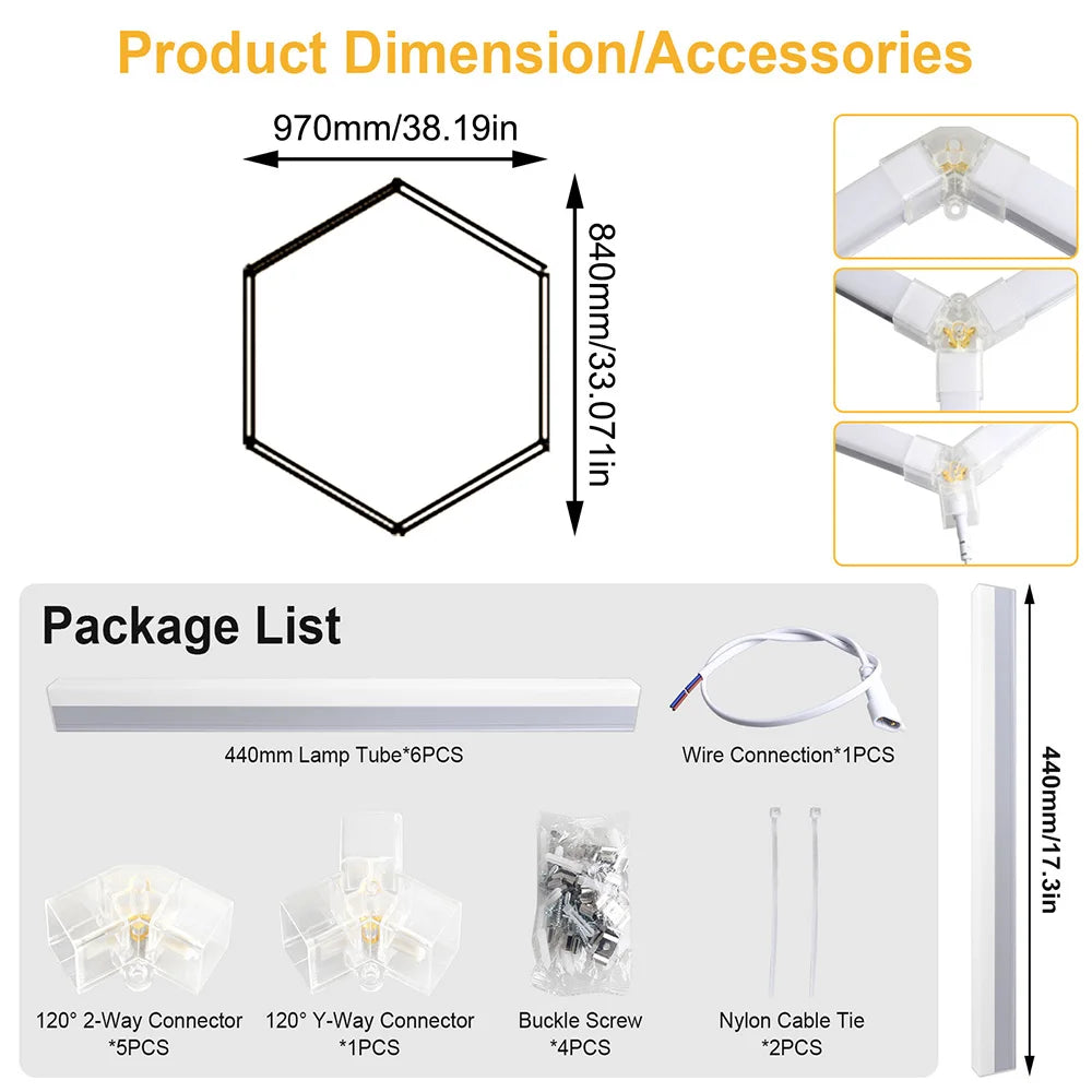 High brightness honeycomb hexagonal garage LED light 6500K suitable for garages, 4S workshops, car beauty shops, gyms.